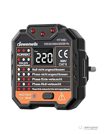 DEWENWILS Socket tester with RCD test and LCD voltage display