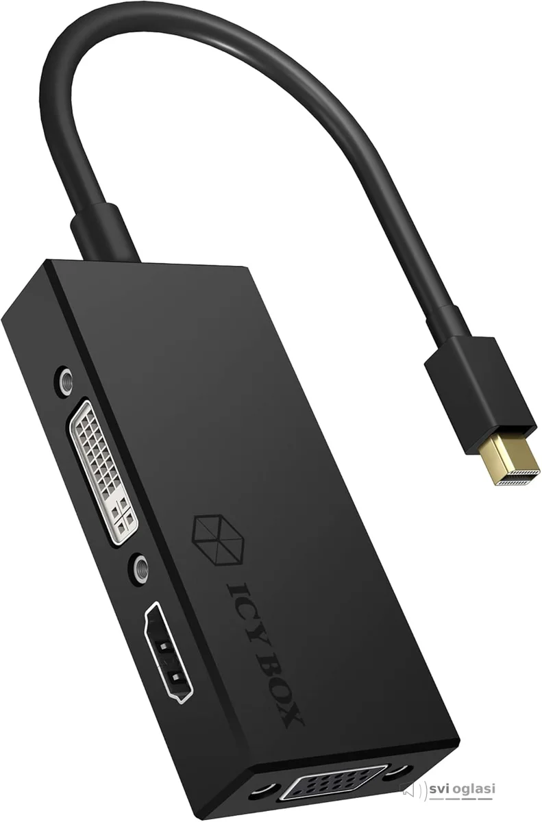 ICY BOX IB-AC1031 3-in-1 adapter display port plug for HDMI (4K Ultra HD), DVI-D or VGA (Full HD